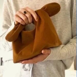 MERIT Beauty The Signature Bag Corduroy Tie Top Pouch Cosmetic Case Brown